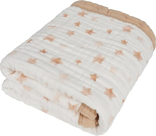 Organic Cotton Muslin Baby Blanket for Boys and Girls - Luxurious Soft Toddler Quilt for Swaddling - Gender Neutral Blankets Makes a Great Neutral Star
