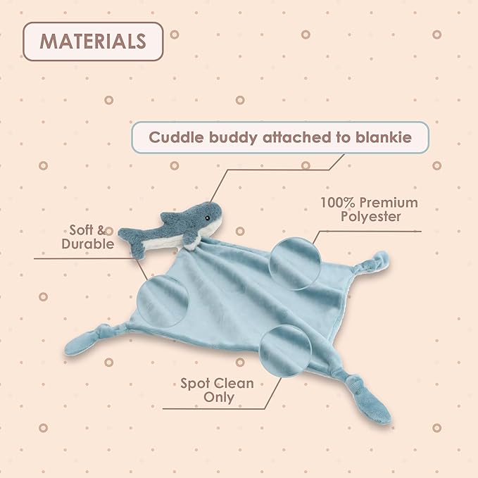 MON AMI Seaborn Shark Plush Lovey for Babies – 13.5” | Knotted Security Blanket for Newborns