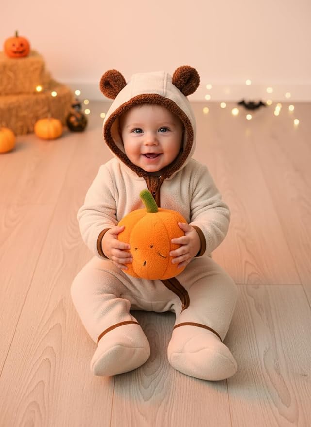 PATPAT Fleece Hooded Footed Romper Clothes, Soft Warm Footie Covers, Car Seat Friendly, Easy Zip, Cute Boy Girl