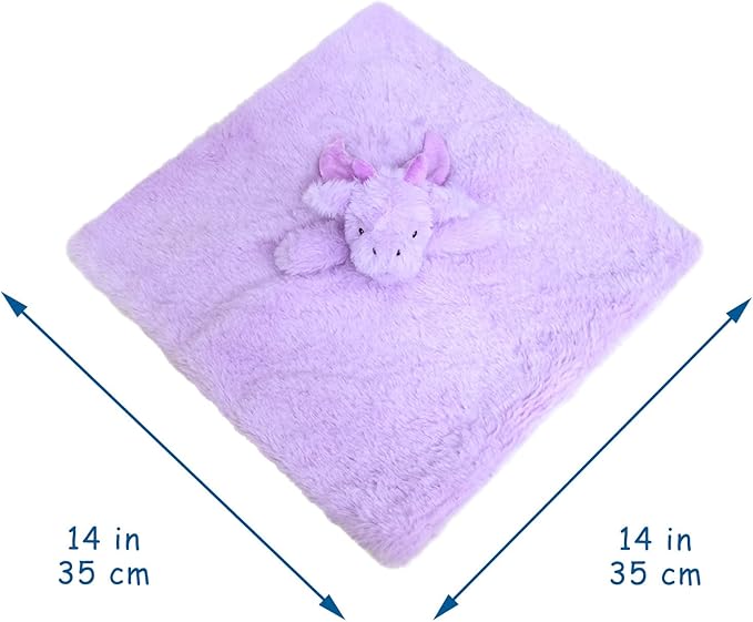 Baby Purple Dragon Soft Stuffed Animal Security Blanket, Plush Dinosaur Character Lovey Blanket, Baby Shower/Nursery Gift, Newborn Infant Toddler Snuggle Blankie for Girls Boys, 14 Inches
