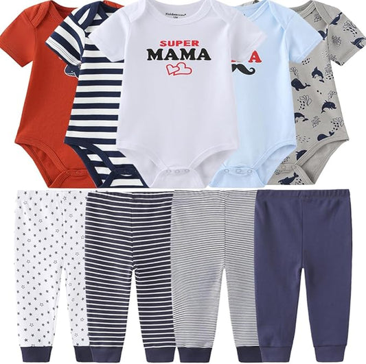 Baby Layette Set Baby Boys' 9-Piece Bodysuits Pants Set Toddler Girl Boy Unisex Baby Gift Sets