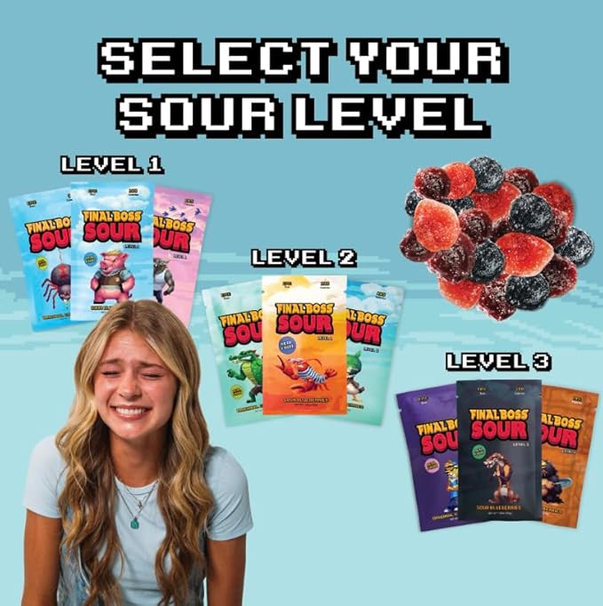 Final Boss Sour Candy Variety Pack, Natural Fruit Chews with Dried Fruit, Cane Sugar & Sunflower Oil, All Sour Levels, Low Calorie Healthy Snack for Kids, Teens, Adults, Lunch Boxes & On The Go, 18 Pack