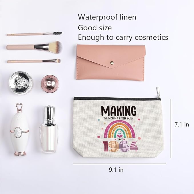 60th Birthday Gifts for Women, 60 Years Old Birthday Gifts Makeup Bag for Mom, Grandma, Friend, Sister, Travel Toiletry Makeup Organizer Zipper Pouch - Making The World a Better Place Since 1964
