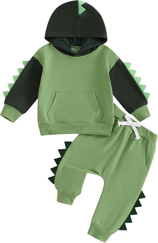 2Pcs Baby Boys Hoodie Tops Pants Set Dinosaur Deer Print Sweatsuit Fall Winter Outfits