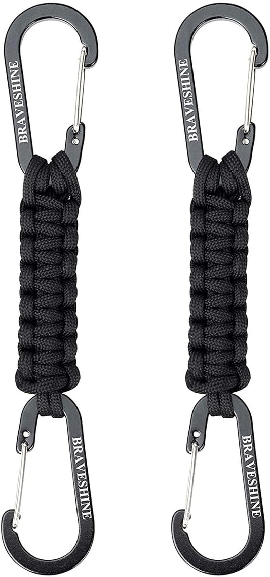 BRAVESHINE Paracord Keychain Carabiner Clip, D Ring Lanyard Hanger Stroller Hook for Water Bottle, Key, Backpacks, Men, Women