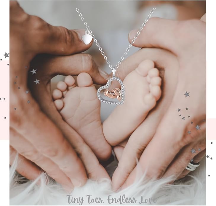 Pregnancy Necklace Gift for Mom to Be, First time Mom, Maternity Keepsake, Pregnant Wife, Baby Shower Keepsake for Expecting Mother, Baby Feet Heart Pendant with Message Card