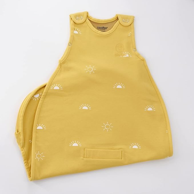 Woolino 4 Season Sleep Sack - Ultimate Merino Wool and Organic Cotton Sleeping Bag - Two-Way Zipper Adjustable Universal Size Sleep Sack for Baby (2-24 Months) - Sun