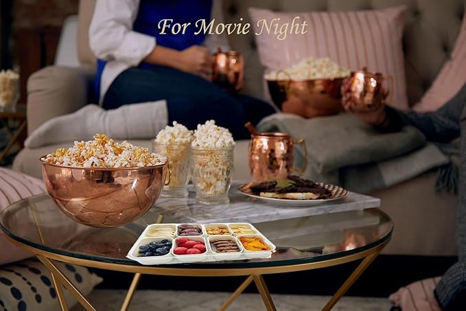 Divided Clear Snack Serving Tray with Lid & Handle, 8 Compartments Snackle Box Charcuterie Board Container Storage Organizer for Fruit Candy Veggie Snacks, Perfect for Travel Picnic, 2PCS