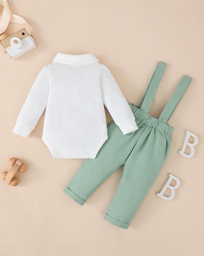 Newborn Baby Boy Clothes Gentleman Wedding Suit Infant Outfits Formal Dress Shirt+Bowtie+Suspender Pants