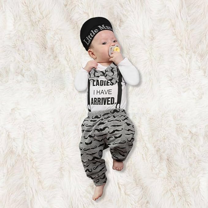 KuKitty Newborn Infant Baby Boy Clothes Long Sleeve Romper + Pants + Hat 3PCS Outfits Set
