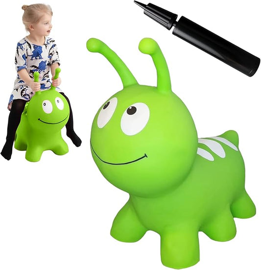 Jumpy Inflatable Bouncer - Animal Ride on Toy for Kids, Toddler’s, Boys, and Girls – Stable and Durable for Indoor and Outdoor Play, Pump and Birth Certificate Included - Green WORMY