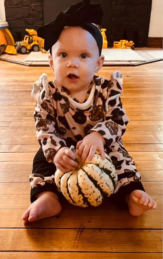 3PCS Baby Girl Clothes Ruffle Floral Shirt Tops Pants Headband Outfit Sets