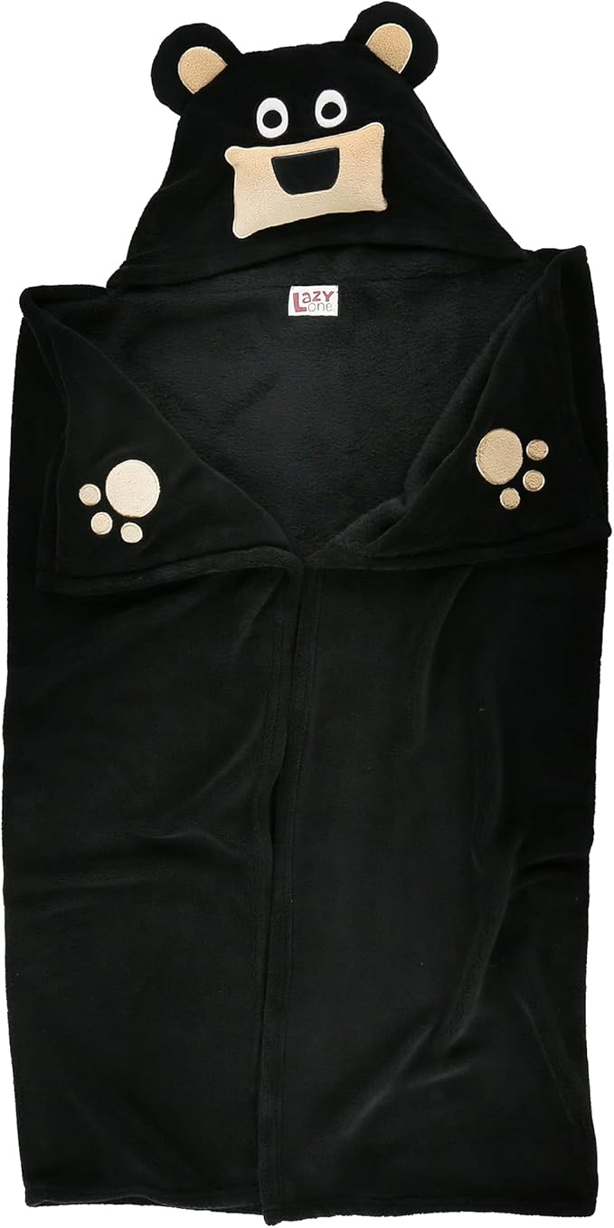 Lazy One Wearable Hooded Blanket for Kids, Animal Hooded Blanket (Bear)