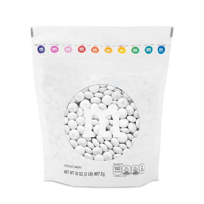 M&M’S WORLD White Milk Chocolate Candy, 2lbs Resealable Pack for Candy Bars, Wedding Receptions, Graduations, Birthday Parties, Easter, Dessert Tables & DIY Party Favors
