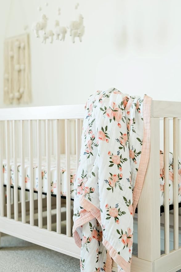 Little Unicorn Premium Quilted Throw | Super Soft, Multi-Layered Muslin XL Blanket| Great for Kids & Families (Watercolor Roses)