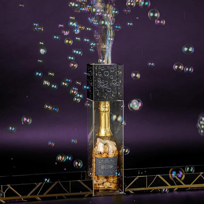 SendaCake Luxe Bubble Box with Caramel White Chocolate Popcorn, Ready to Gift, No Assembly Required - Happy Birthday Surprise - Unique Birthday Gift for Women, Men, Sister, Mom, Dad, Best Friend