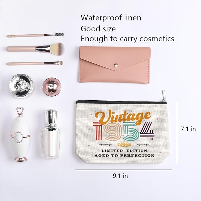 70th Birthday Gifts for Women, 1954 Vintage Makeup Bag, Best 70 Year Old Birthday Gift Ideas for Mom, Bonus Mom, Grandma, Nana, Gigi, Funny Anniversary Ideas for Her