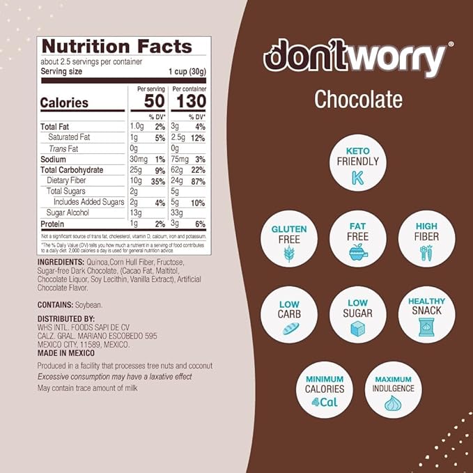 Don't Worry Chocolate Quinoa Bites - Low Calorie Snacks, Only 4 Calories per Piece!, Healthy Chocolate Granola Bars, Low Carb Quinoa Snacks, Gluten Free Protein Cookies - (Almond Pecan, 6 Pack)