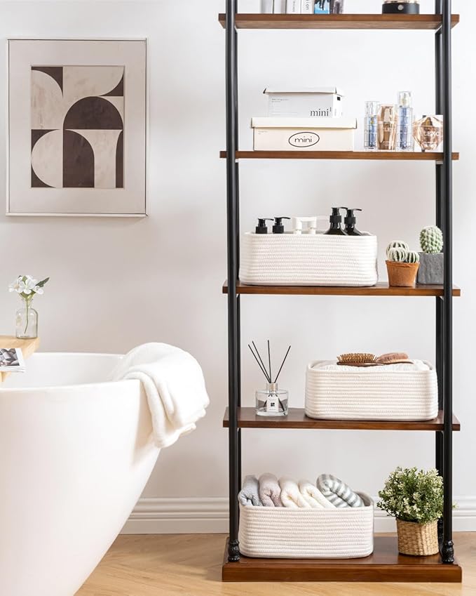 Small Woven Basket, 13.5 x 9.5 x 5 Inches, Storage Basket for Organizing, Cute Small Rope Shelf Closet Cube Storage Bins Baskets for Shelves, Dog Toy Gift Baskets Empty, 3 Packs, Off White