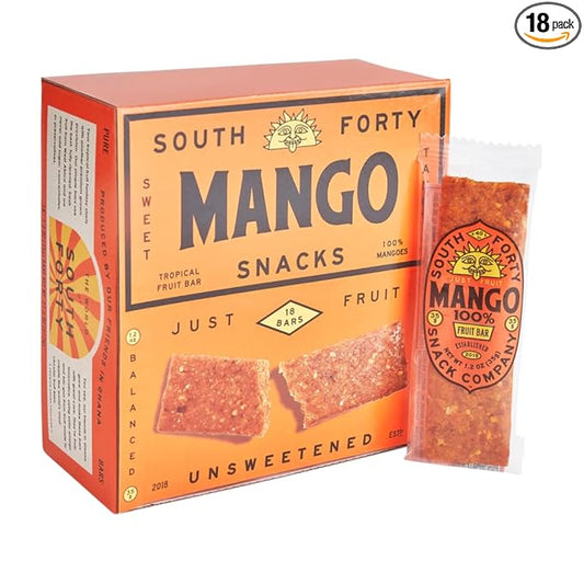 South 40 Snacks Tropical Mango Fruit Bar, just 1 Ingredient, No Added Sugar, Real Dried Fruit Leather (35g Bar, Pack of 18)