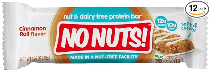 No Nuts! Cinnamon Roll Flavor Snack Bars - 100% Nut-Free Dairy Free Vegan Protein Bars, Protein + Energy Bars, Organic, Kosher, Egg-Free, Non-GMO & Dairy-Free Protein Bars 12 Count