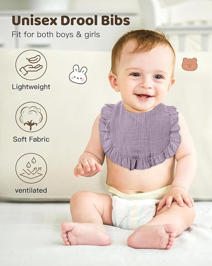 Lictin 8-Pack Muslin Baby Bibs - Bandana Drooling and Teething Bibs, Unisex Cotton