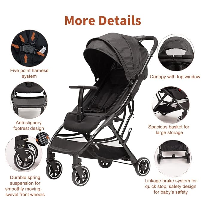 COOL KIDS Portable Stroller with Automatic Fold，Lightweight Umbrella Stroller with Pop Out Sun Canopy，Compact Strollers for Travel(Black)