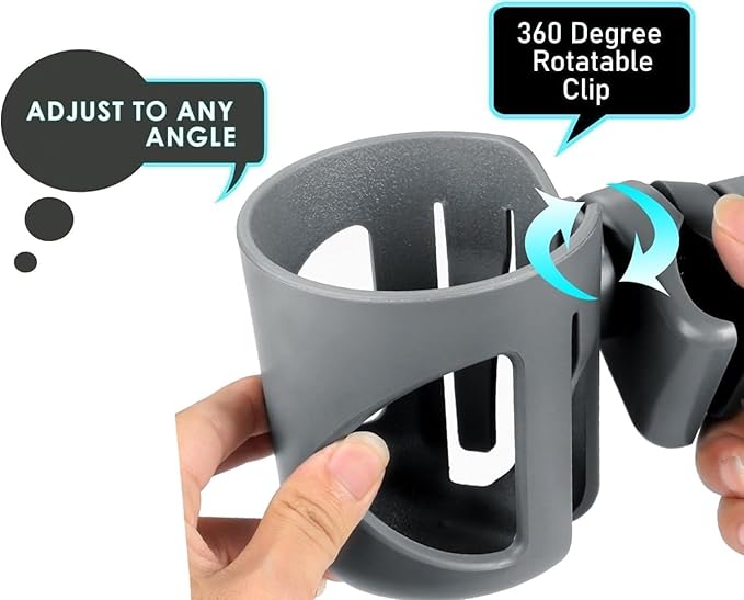 New Cup Holder Compatible with UPPAbaby Cup Holder (for Vista, Cruz and Minu). A Solid Super Secure Fit. 360 Degrees Rotatable. Anti-Shake Spill Resistant. (Gray)