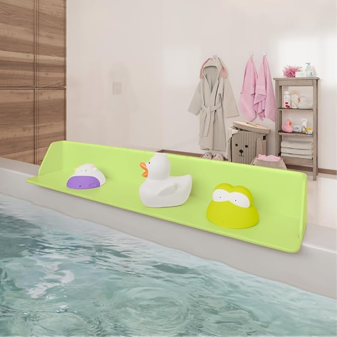 Original Little Splasher PlayPad, Bathtub Splash Guard Play Shelf - Toy Tray Caddy Holder Storage - Suction Cups Attach to Bath Tub - No Mess Water Spill in Bathroom for Toddlers Kids Baby (Green)