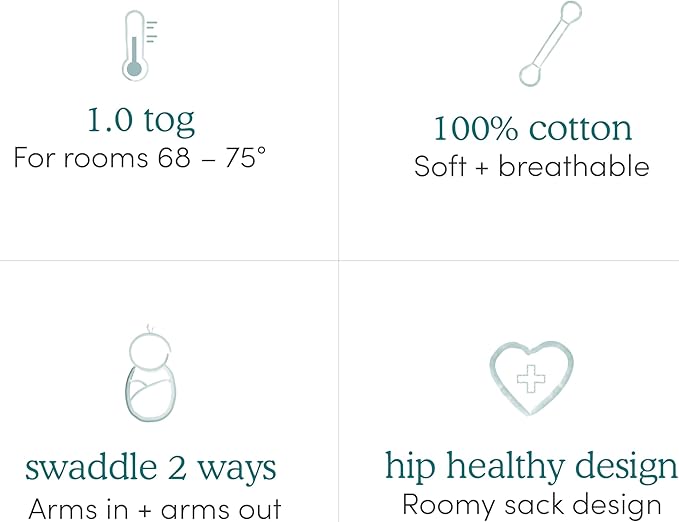 aden + anais Essentials Easy Swaddle Wrap Quick Change with Bottom Zipper, Snug Cotton Knit Baby Wrap Swaddle Blanket for Newborns, TOG 1.0, 3-Pack, Keep Rising, 0-3 Months, Small/Medium