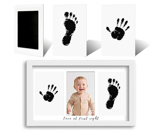 Inkless Baby Hand and Footprint Kit - No Mess Ink Pad for Handprint Girl - Clean Touch Dog Paw Print Kit, Personalized Baby Shower Gifts, Nursery Newborn Keepsake Frame(Alpine White)