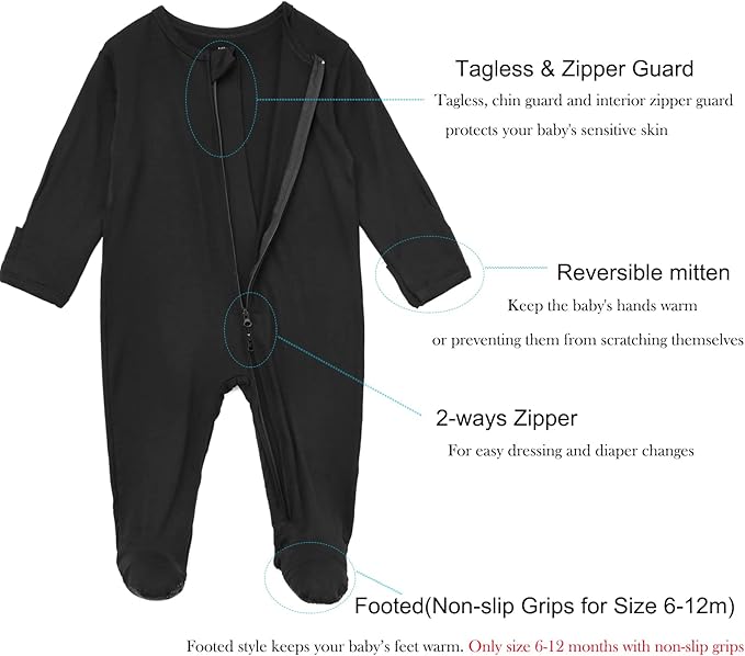 Aablexema Baby Footie Pajamas Zipper - Rayon from Bamboo Infant Footed Pjs with Mittens Sleepwear Jammies