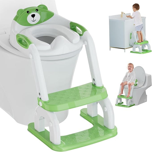 Potty Training Seat with Step Stool Ladder, Potty Training Toilet Seat with Soft Seat Splash Guard, Adjustable Height, 2 in 1 Potty Seats for Toddlers Kids Boys Girls