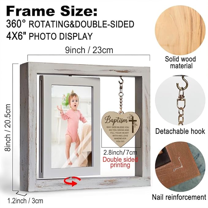 Rotating Floating Baby Blessings Baptism Picture Frame Gifts for Baby Girl Boy, Baby Baptism Christening Religious Frame Gift from Godparents Friends, Baby Shower Frame Gifts for New Baby with Card