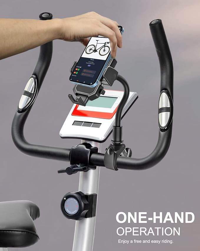 woleyi Gooseneck Spin Bike Phone Mount, Handlebar Clip Cell Phone Holder for Exercise Bicycle, Stationary Cycling, Stroller, Gym Treadmill, Mic Stand for iPhone 16 Pro Max/15/14/13/12, All Smartphones