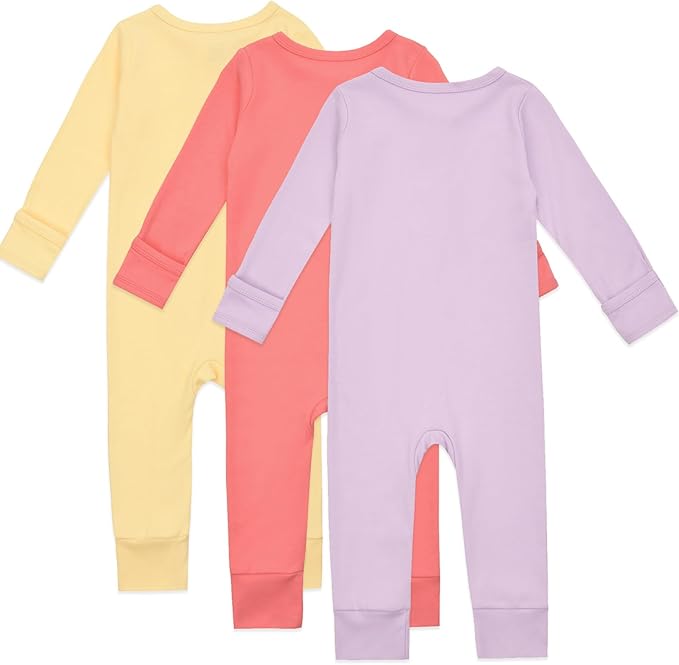 Aablexema Baby Cotton Fooltess Pajamas with Mitten, 3-pack Infant Romper Zip Up One Piece Jumpsuits Outfit