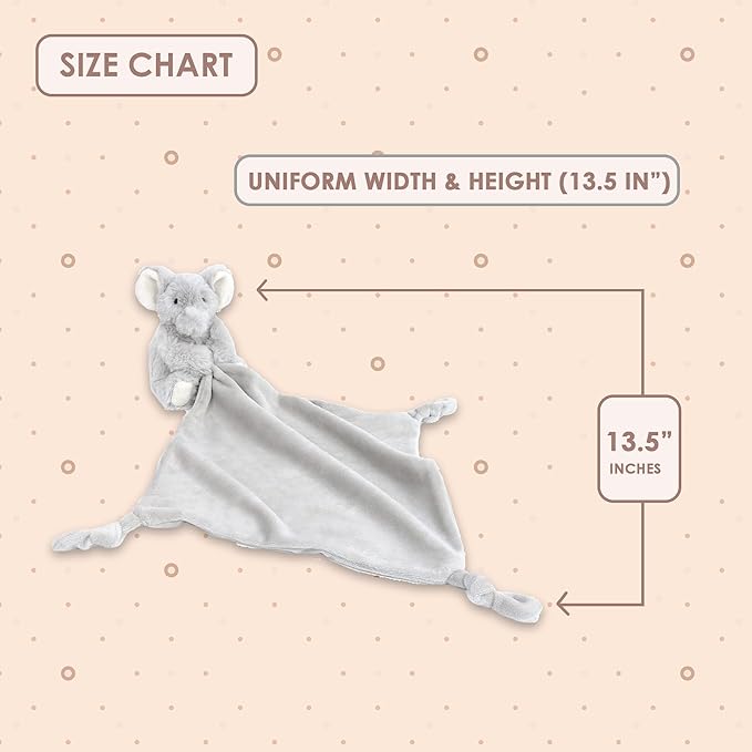 MON AMI Ozzy The Elephant Plush Lovey for Babies – 13.5” | Knotted Security Blanket for Newborns
