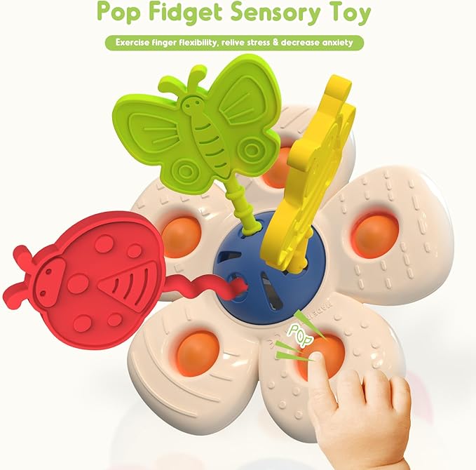 Baby Sensory Montessori Toy for 6-12-18 Months, Soft Silicone Popper Pull String Teething Travel Toys for Car Seat, Toddler Learning Early Develop for Infant 1 2 Boys Girls Christmas Birthday Gifts