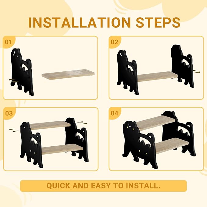 COSYLAND Kids Step Stool for Bathroom - Lovely Cat Potty Training Stool Toddler Step Stool for Toilet - Adjustable Height Kids Stepping Stool with Handle (Natural & Black)