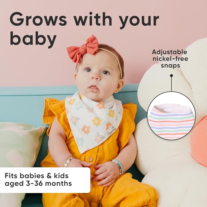 Copper Pearl 4 Pack Soft Cotton Baby Bibs for Drooling and Teething, Absorbent Drool Bibs for Baby Girl and Boy, Adjustable to Fit Newborns to Toddlers, Tons of Styles (Cheery)