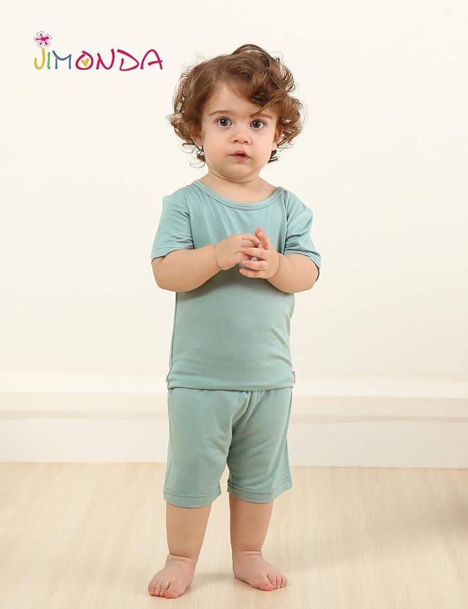 Jimonda Toddler Kids Girls Boys Pajamas Sets Soft Comfy Jammies Tencel Solid Raglan Sleepwear Pajamas Pjs 2pcs Set 18M-8Y