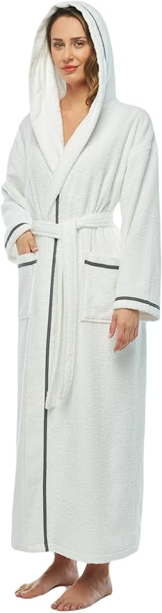 Arus Women's Hooded Classic Bathrobe Turkish Cotton Robe with Full Length Options