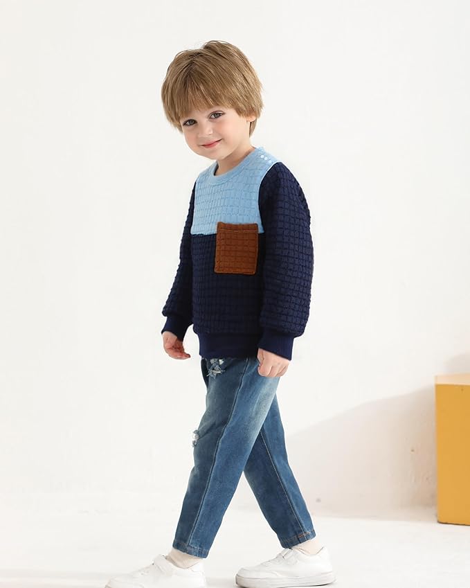 NZRVAWS Toddler Baby Boy Clothes Pullover Sweater Ripped Jean Sweatsuit Little Boy Outfit Fall Winter Clothing Set 6M-7T