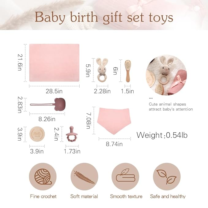 EERKEOD Baby Gift Set for Newborn New Baby Gift Set - Newborn Baby Essentials Baby Bath Set with Baby Blanket Baby Rattle - New Born Baby Girls Gift & Baby Boy Gifts for Baby Shower