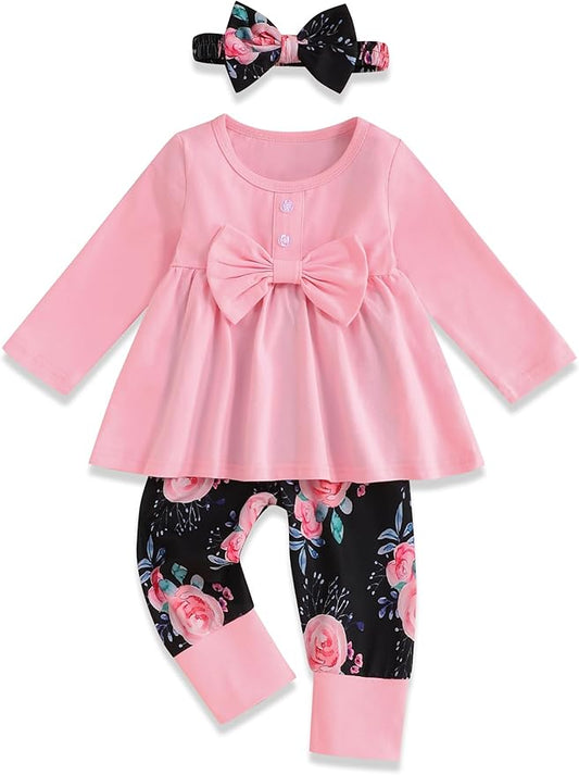 oklady Toddler Baby Girl Clothes Solid Color Ruffle Tops Floral Pants with Headband Fall Winter Cute Girl Outfits