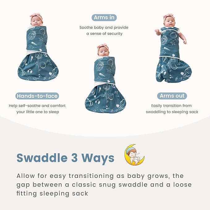 ZIGJOY Sleep Sack Swaddle 1.0 Tog Baby Wearable Blanket 100% Cotton Baby Swaddle Blanket for Newborns 6-12 Months Space&Blue