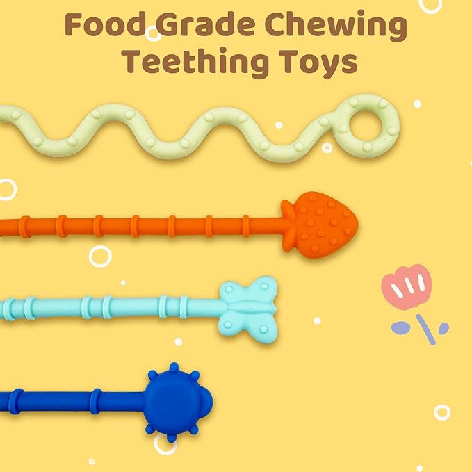 Baby Suction Toys Teething High Chair Toys - Baby Teething Chew Table Toy Silicone Teethers, Food Grade Silicon for 6 12 18 Months (Yellow)