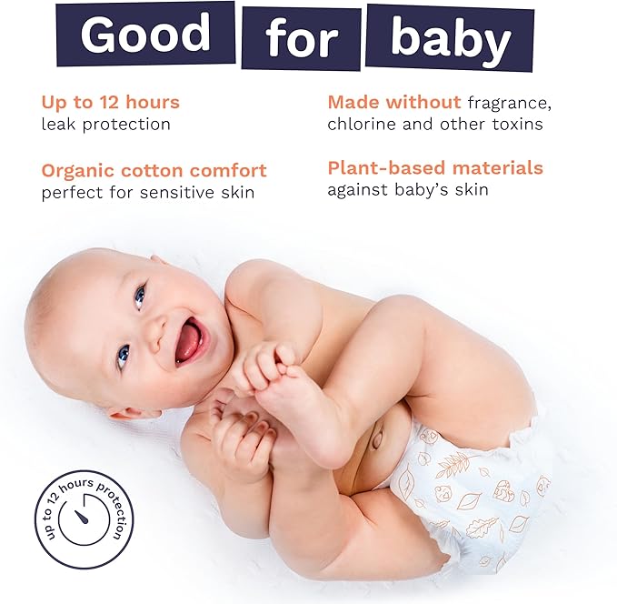 Size 3 Eco-Friendly Diapers (9-20 lbs) Totally Chlorine Free (TCF),Hypoallergenic, Soft Organic Cotton, Sustainable, up to 12 Hours Leak Protection, Allergy UK,26 Count (Pack of 3) (78 Baby Diapers)