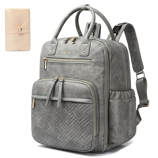 Leather Diaper Bag Backpack for Women with Multiple Pockets,Laptop Compartment and Changing Pad.