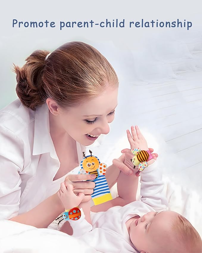 Wrist Rattles Foot Finder Rattle Toy for 3-6 Months Baby, Feet Leg Ankle Socks Arm Hand Bracelet Shaker for 6-9 Months Infant boy & Girl, Gift Set for 0-2 Years Newborn Babies (5 pcs-C)